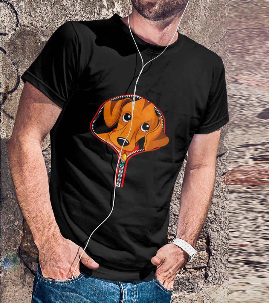 Dachshund Zipper Dog Peeking Out T-Shirt