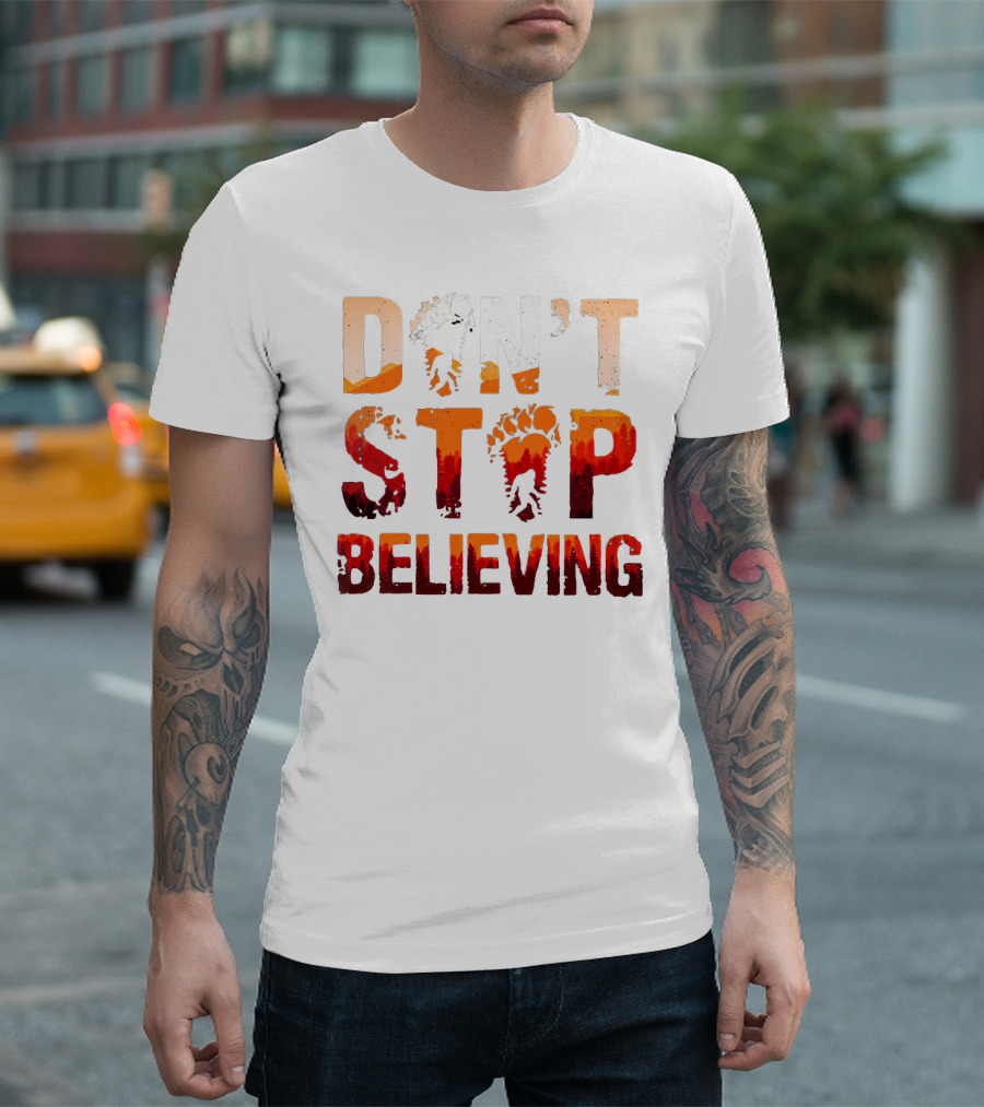 Bigfoot Don't Stop Believing Footprint Silhouette Adventure T-Shirt