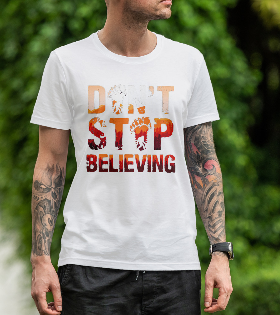 Bigfoot Don't Stop Believing Footprint Silhouette Adventure T-Shirt