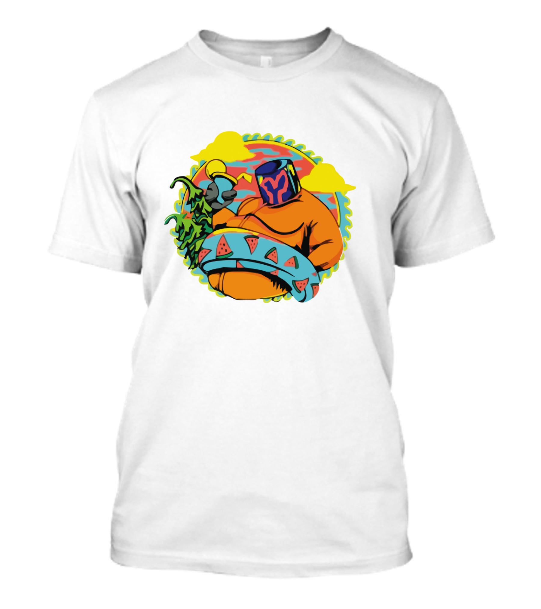 Ganja White Night Space Traveler With Watermelon And Robot Arm T-Shirt