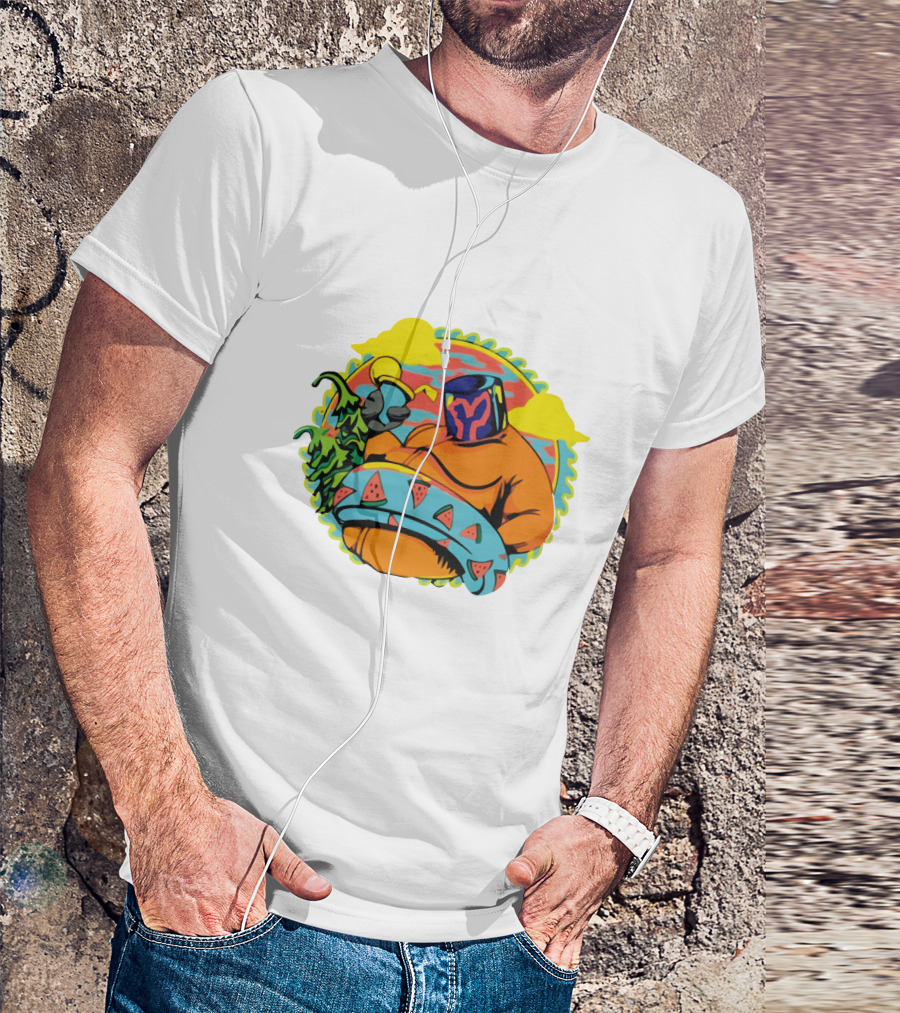 Ganja White Night Space Traveler With Watermelon And Robot Arm T-Shirt