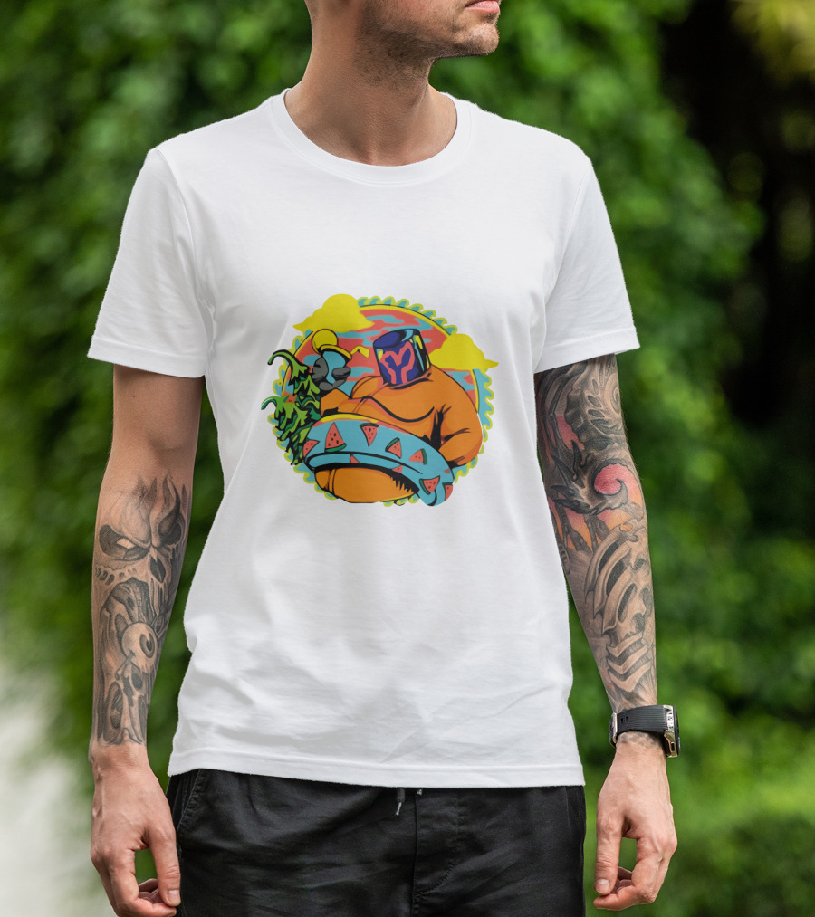 Ganja White Night Space Traveler With Watermelon And Robot Arm T-Shirt