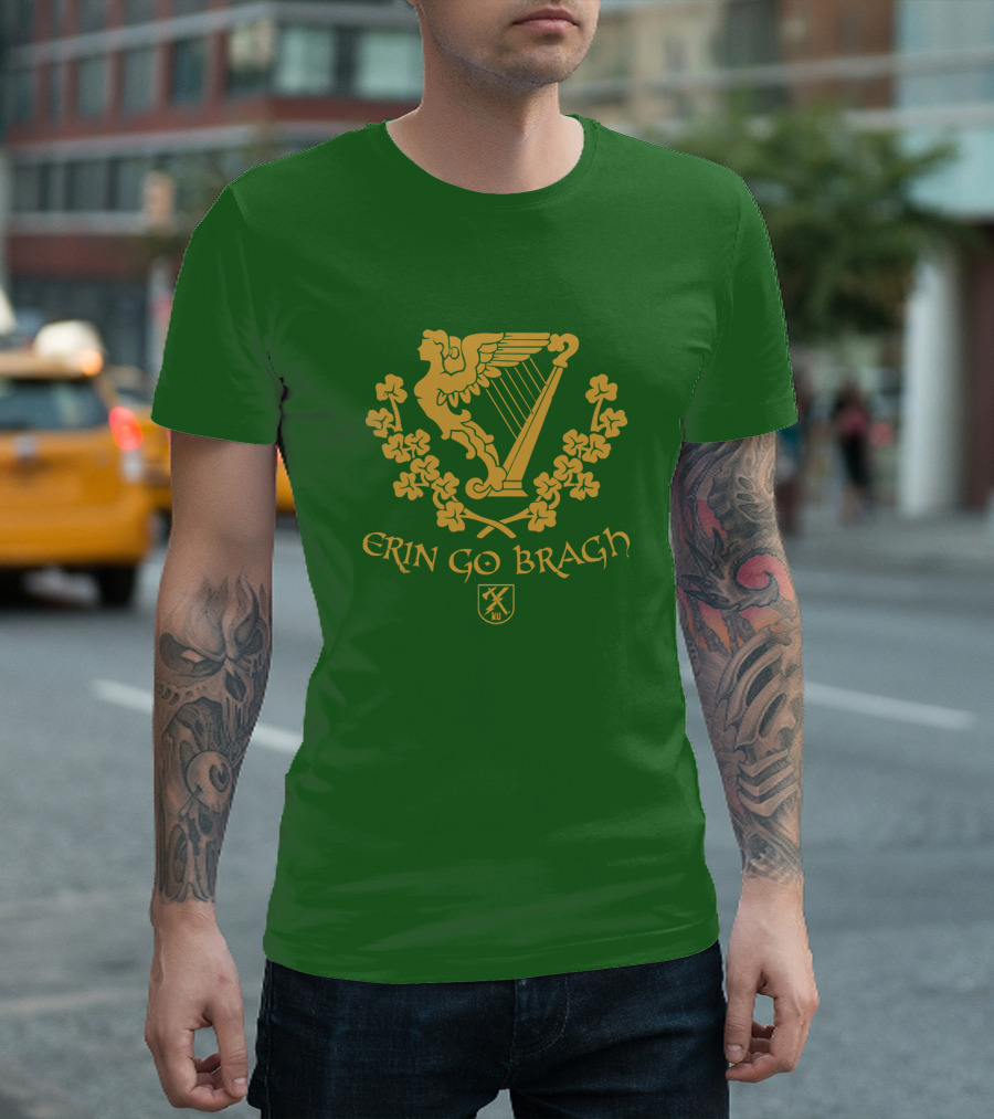 Erin Go Bragh Irish Harp and Shamrock Emblem T-Shirt