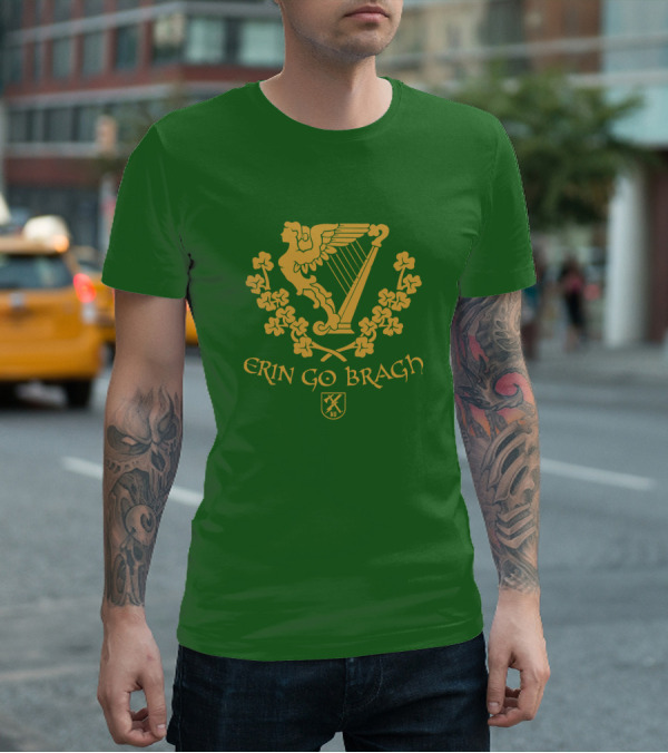 Erin Go Bragh Irish Harp And Shamrock Emblem T-Shirt