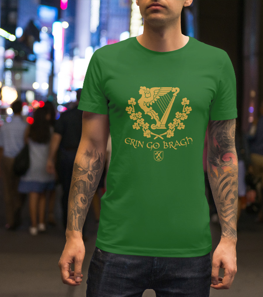 Erin Go Bragh Irish Harp And Shamrock Emblem T-Shirt