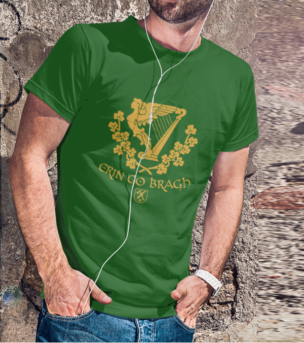 Erin Go Bragh Irish Harp And Shamrock Emblem T-Shirt