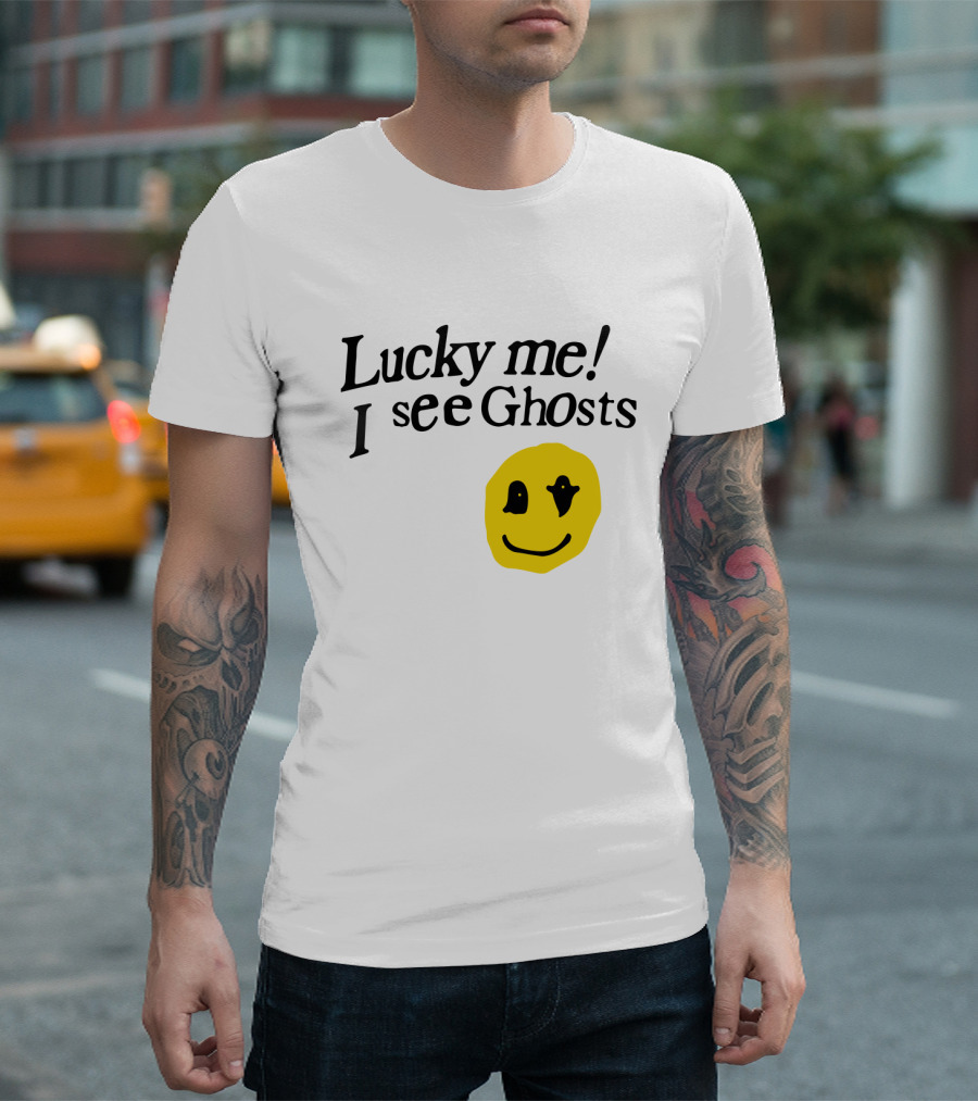 Lucky Me I See Ghosts Kids See Ghosts Merch Yellow Smiley Face T-Shirt
