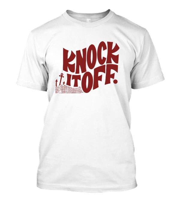 KNOCK IT OFF Lettering With Rising Arrow Figures T-Shirt