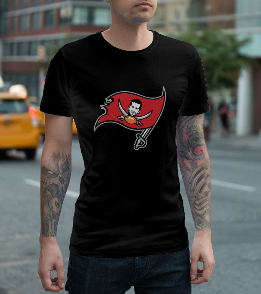 Tampa Bay Buccaneers Pirate Flag Parody with Face and Football T-Shirt