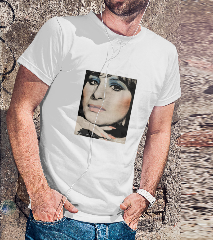 Barbra Streisand Portrait With Signature And Blue Eye Shadow T-Shirt