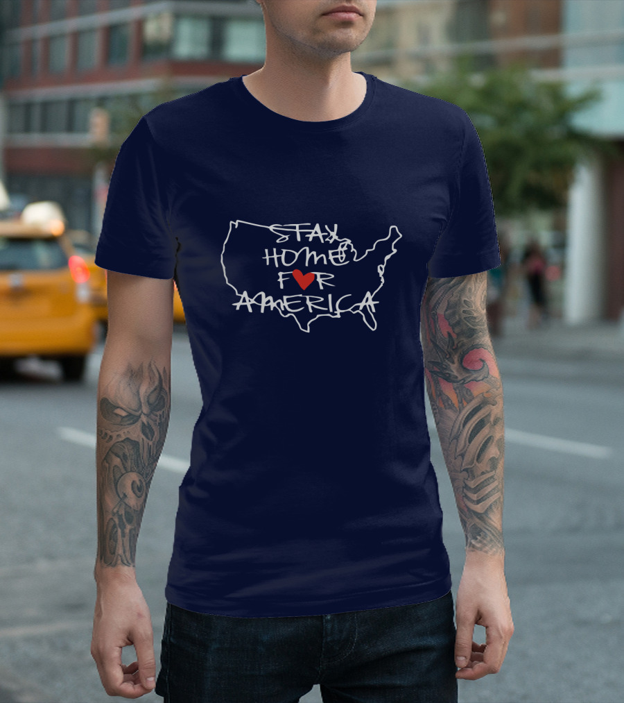 Stay Home for America Heart Map Outline T-Shirt