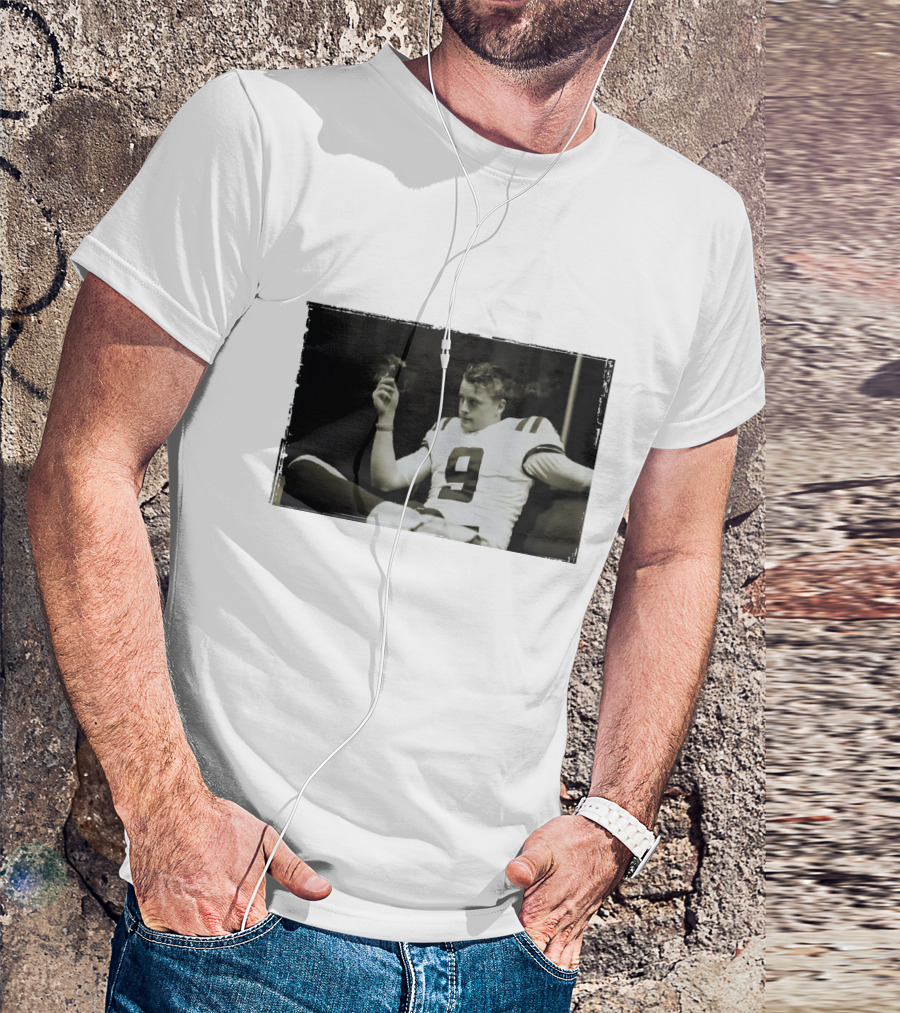 Smoking Joe Burrow Cigar Relaxing In Football Jersey Number 9 T-Shirt