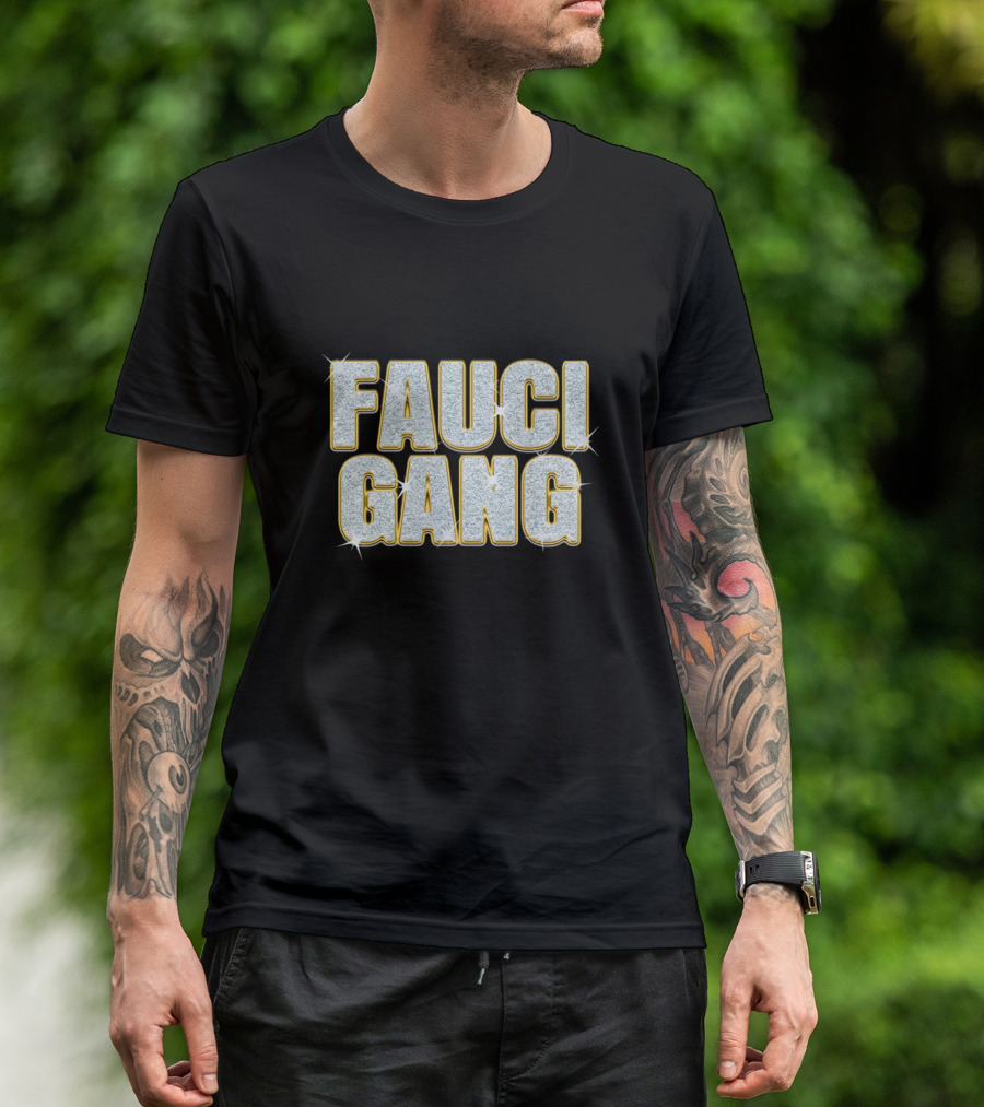FAUCI GANG Sparkling Silver Text T-Shirt