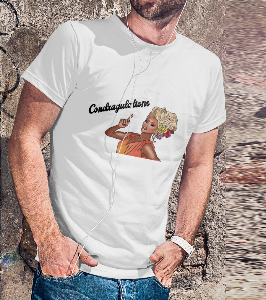 Condragulations Drag Queen Illustration With Flowers And Orange Dress T-Shirt
