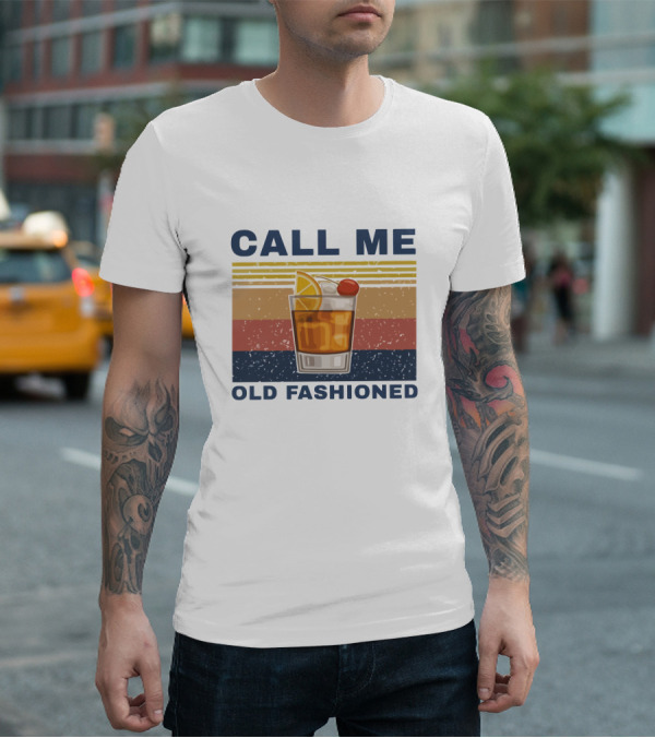 Call Me Old Fashioned Whiskey Cocktail Retro Stripes T-Shirt