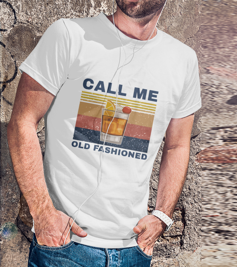 Call Me Old Fashioned Whiskey Cocktail Retro Stripes T-Shirt