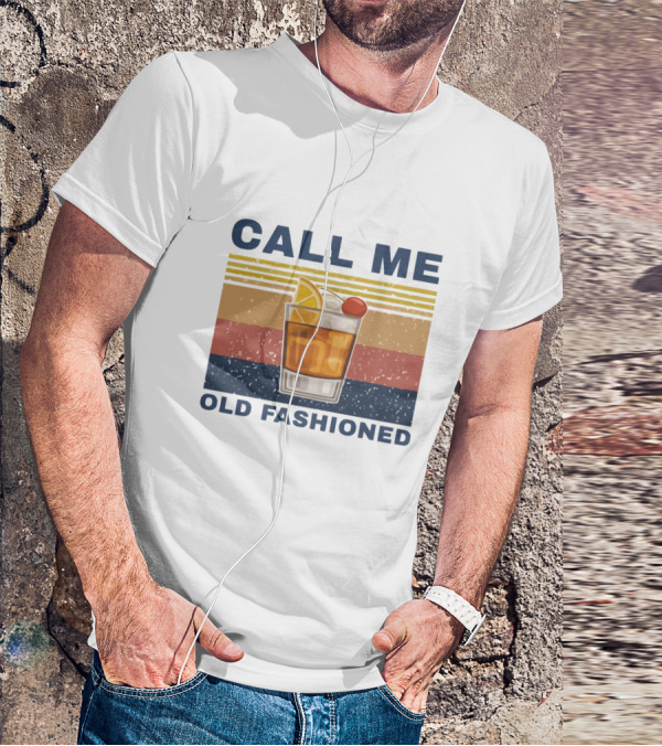 Call Me Old Fashioned Whiskey Cocktail Retro Stripes T-Shirt