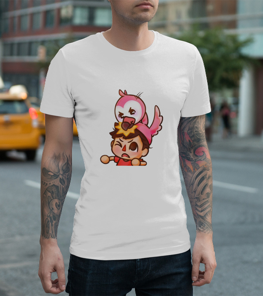 Youtooz Flamingo Angry Cartoon Character with Pink Bird Companion T-Shirt
