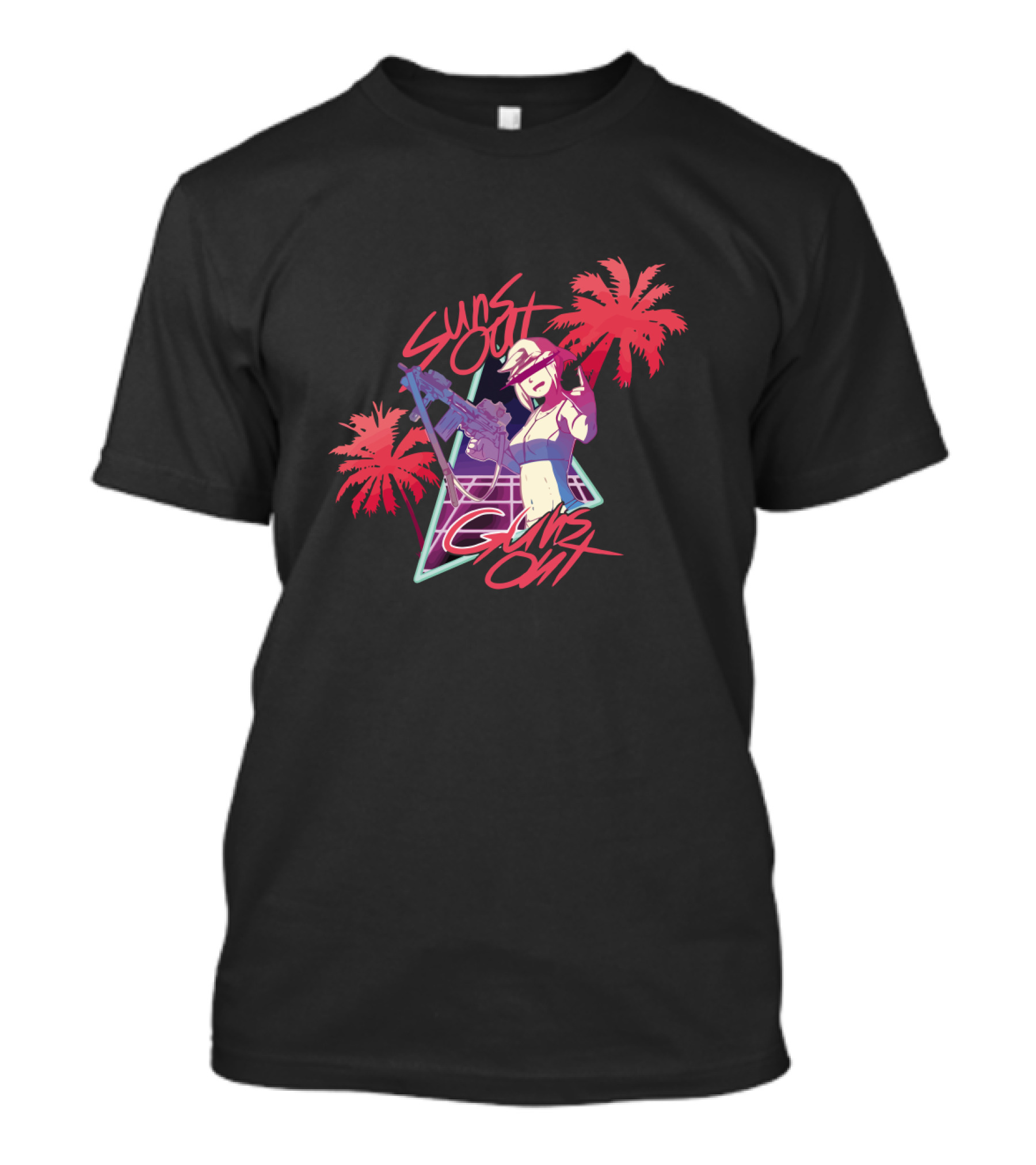 Suns Out Guns Out Retro Palm Trees Neon T-Shirt