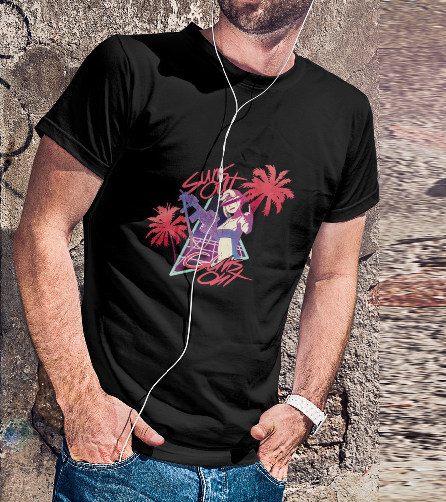 Suns Out Guns Out Retro Palm Trees Neon T-Shirt