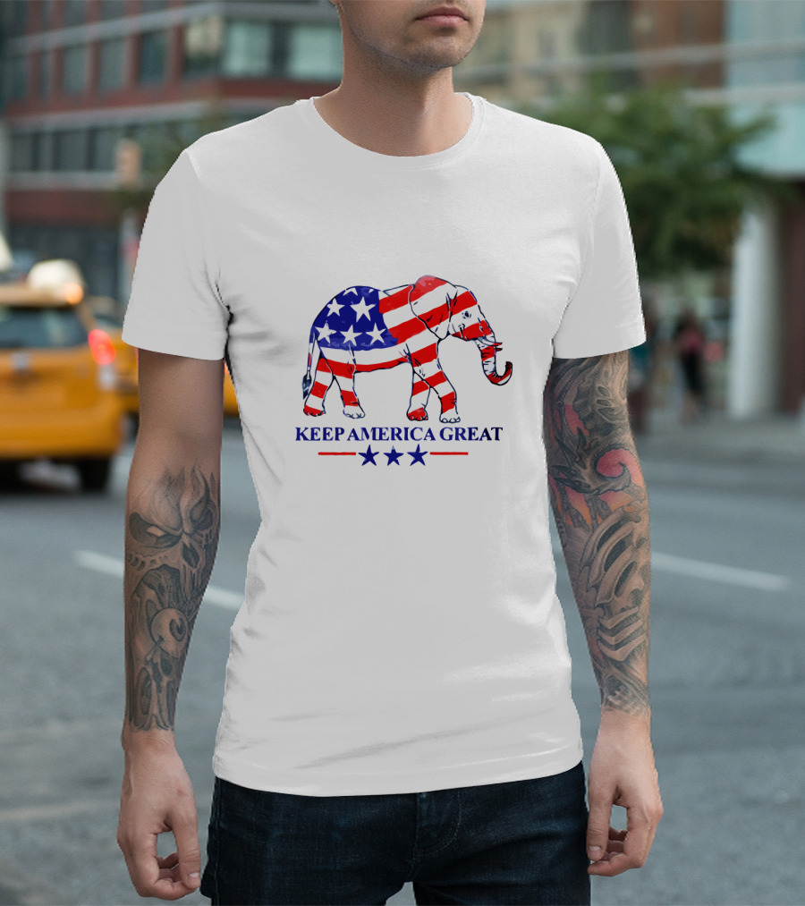Keep America Great Patriotic Elephant Memorial Day Stars Stripes T-Shirt