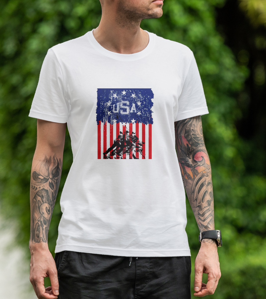 USA Stars And Stripes Iwo Jima Flag T-Shirt