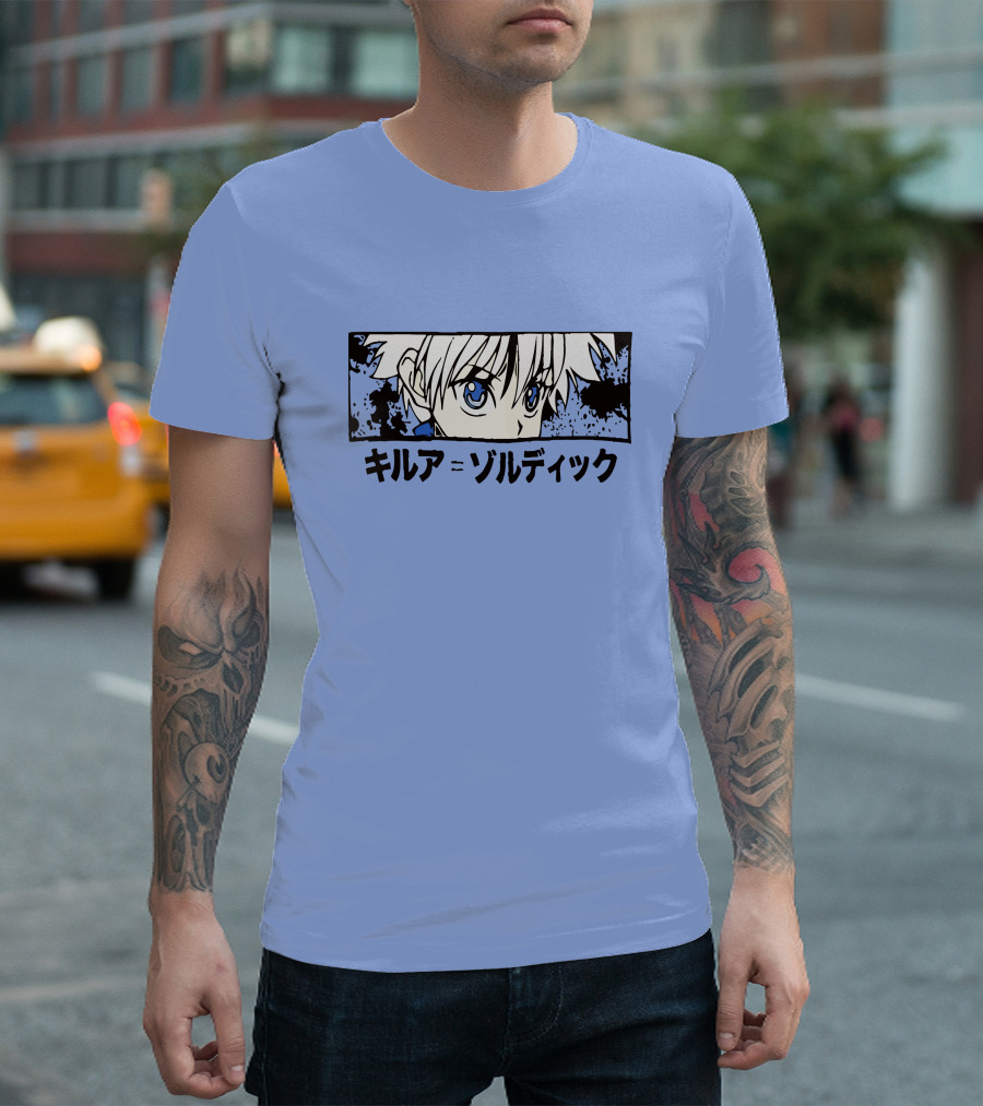 Killua Zoldyck Anime Portrait Blue Eyes Japanese Text Zumiez T-Shirt