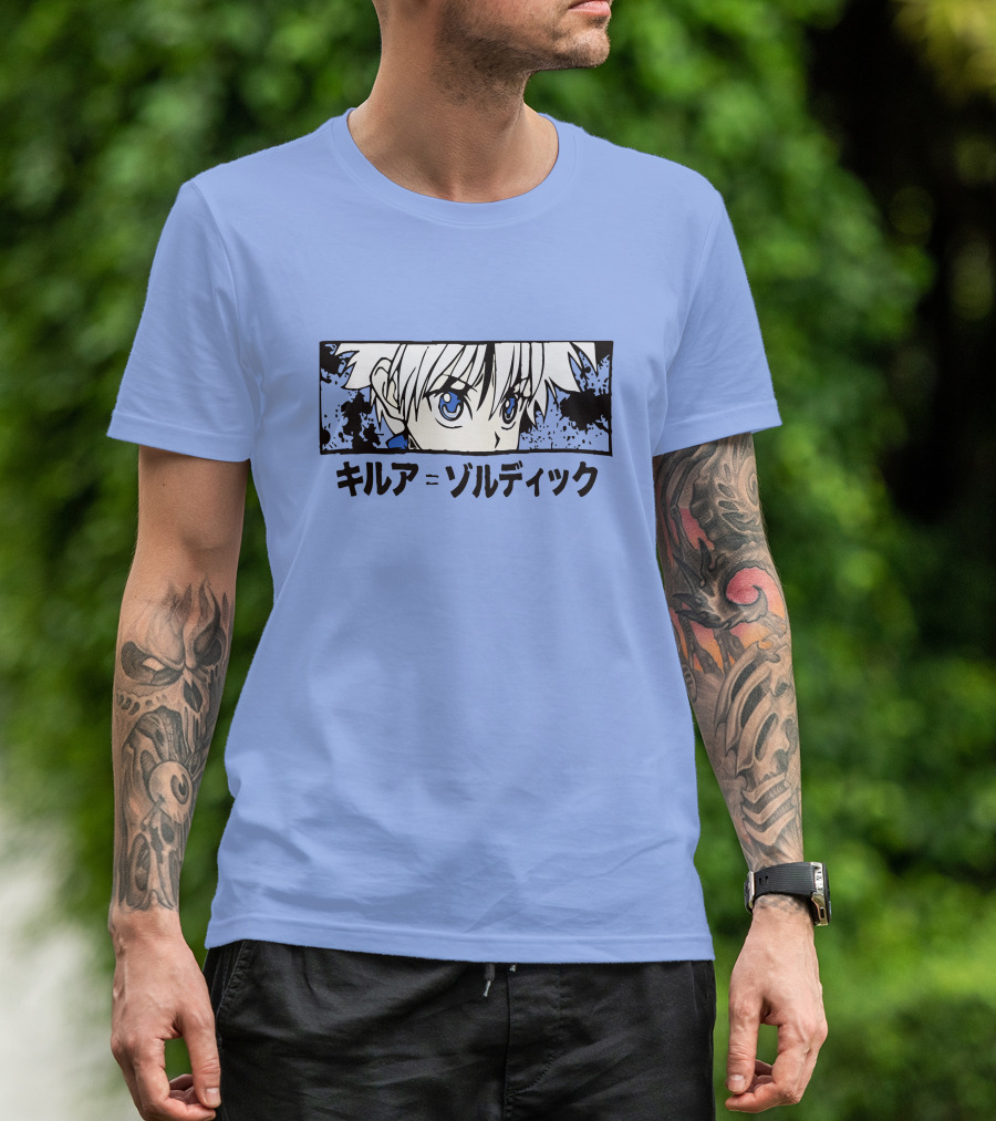 Killua Zoldyck Anime Portrait Blue Eyes Japanese Text Zumiez T-Shirt