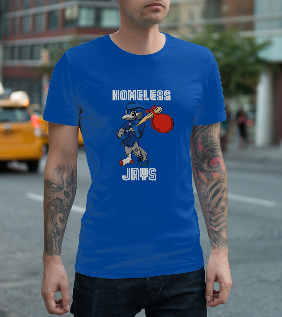 HOMELESS JAYS BLUE CHARACTER HOLDING BAG T-Shirt