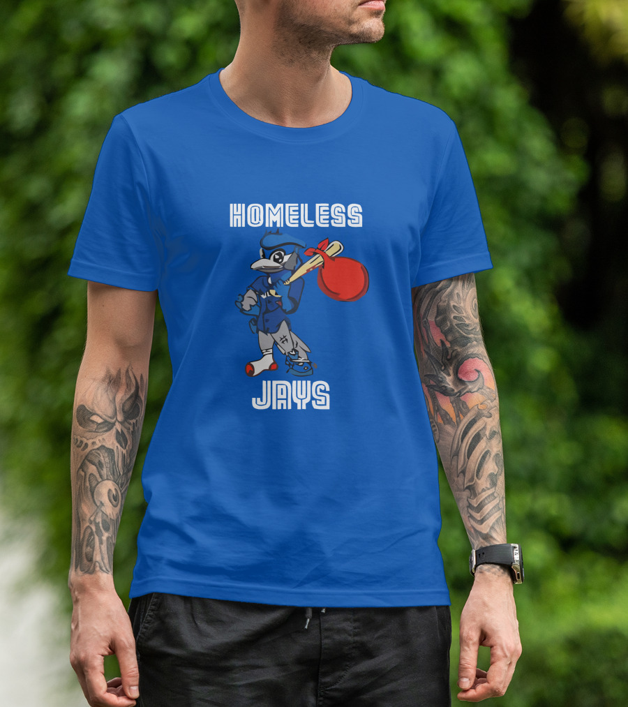 HOMELESS JAYS BLUE CHARACTER HOLDING BAG T-Shirt
