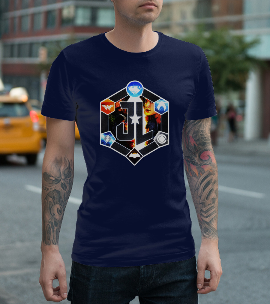Zack Snyder Justice League JL Logo Wonder Woman Flash Cyborg Superman Batman Aquaman Icons T-Shirt