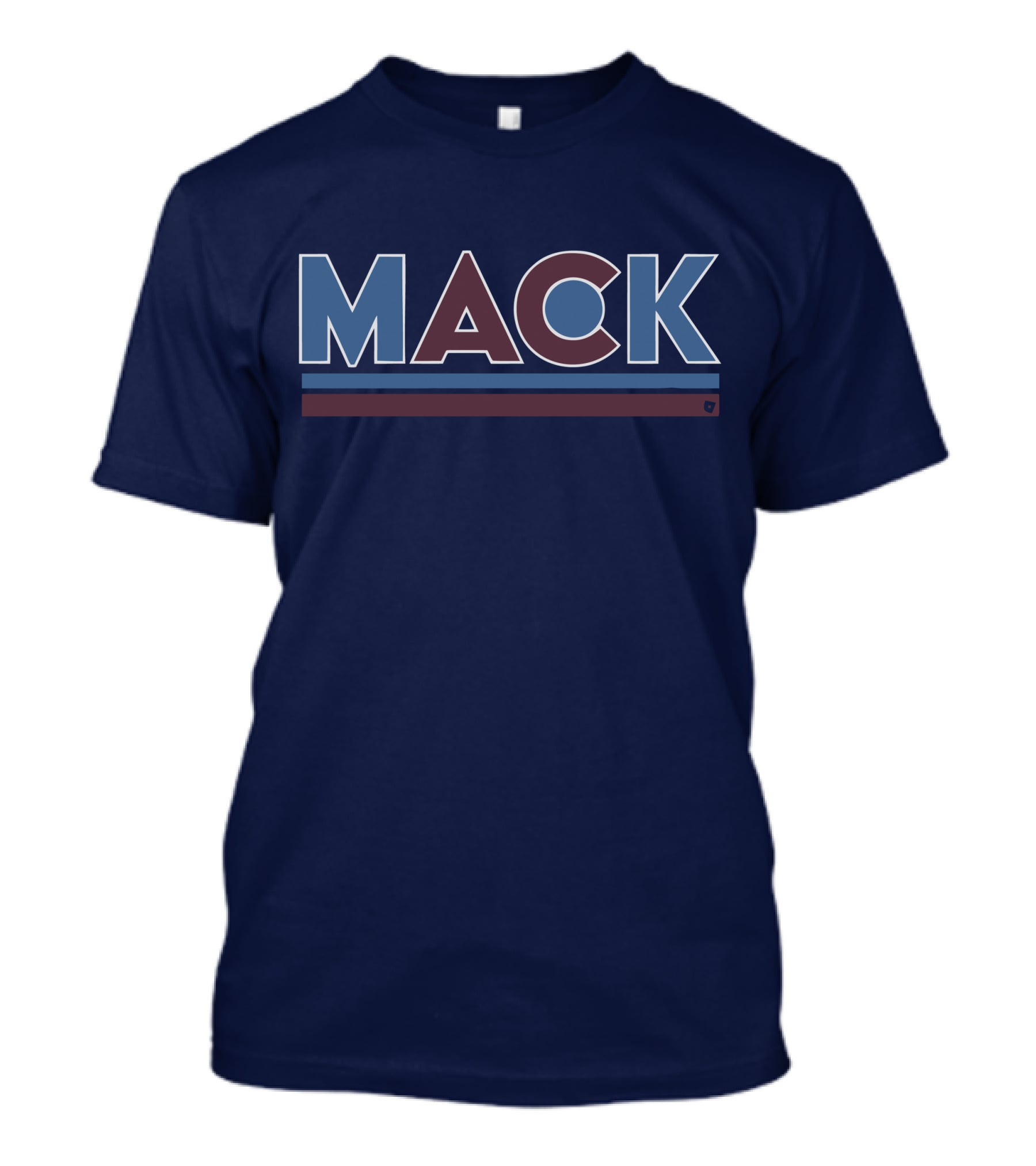 MACK Vintage Style Bold Block Letters With Blue And Maroon Stripes T-Shirt