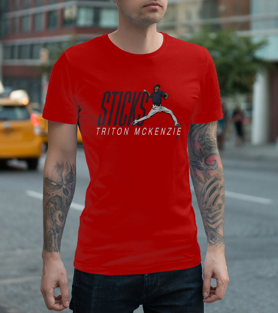 Triston McKenzie Sticks Pitching Motion Red T-Shirt