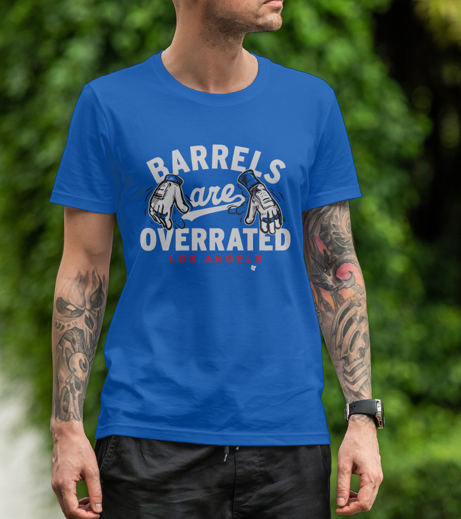 Barrels Are Overrated Los Angeles Baseball Glove Motif T-Shirt