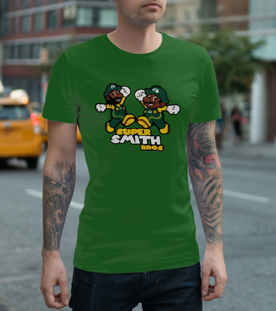 Super Smith Bros Green Outfit Cartoon Characters T-Shirt