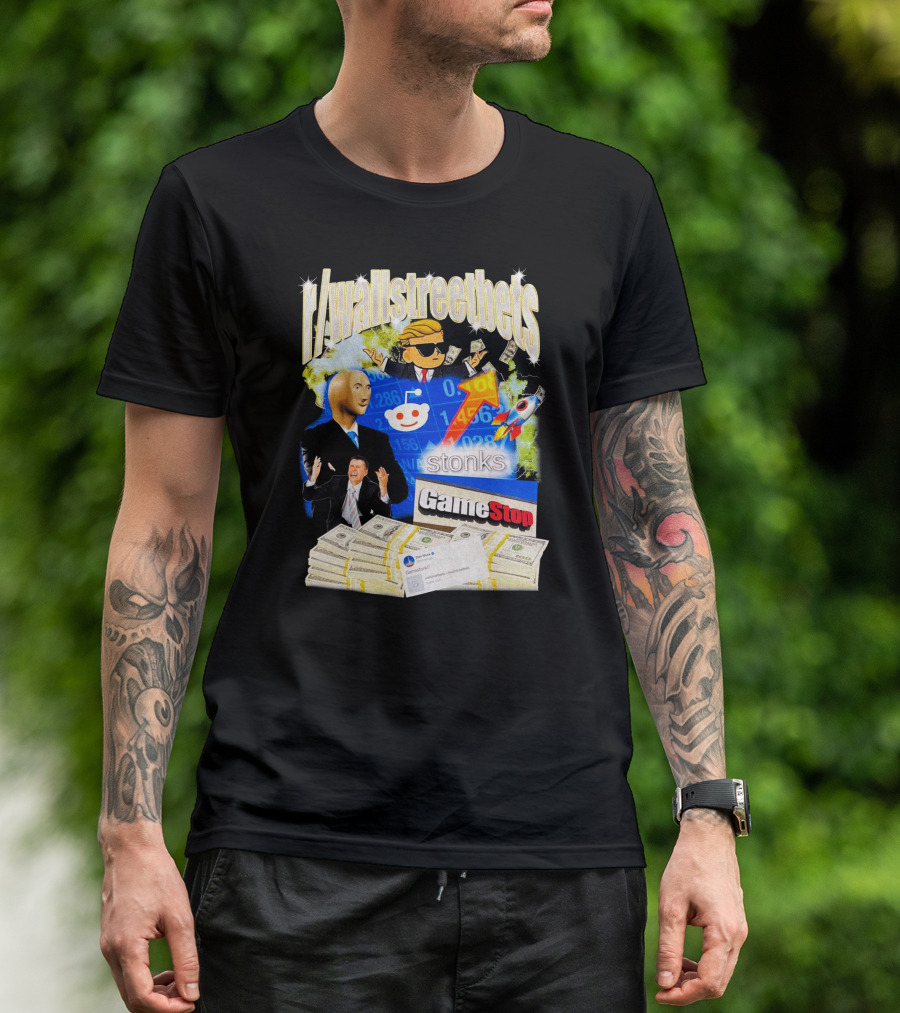 R/wallstreetbets Stonks GameStop Rocket Money Reddit Meme T-Shirt