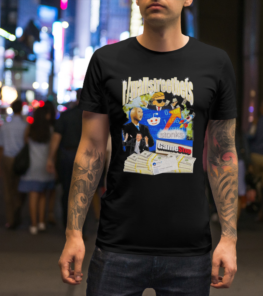 R/wallstreetbets Stonks GameStop Rocket Money Memes T-Shirt