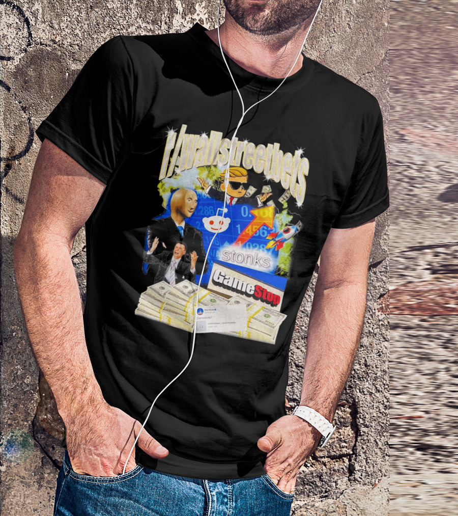R/wallstreetbets Stonks GameStop Rocket Money Memes T-Shirt