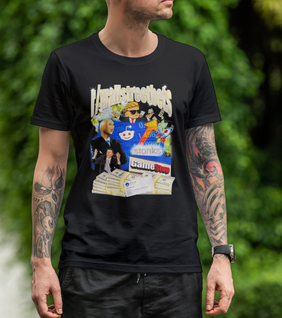 R/wallstreetbets Stonks GameStop Rocket Money Memes T-Shirt
