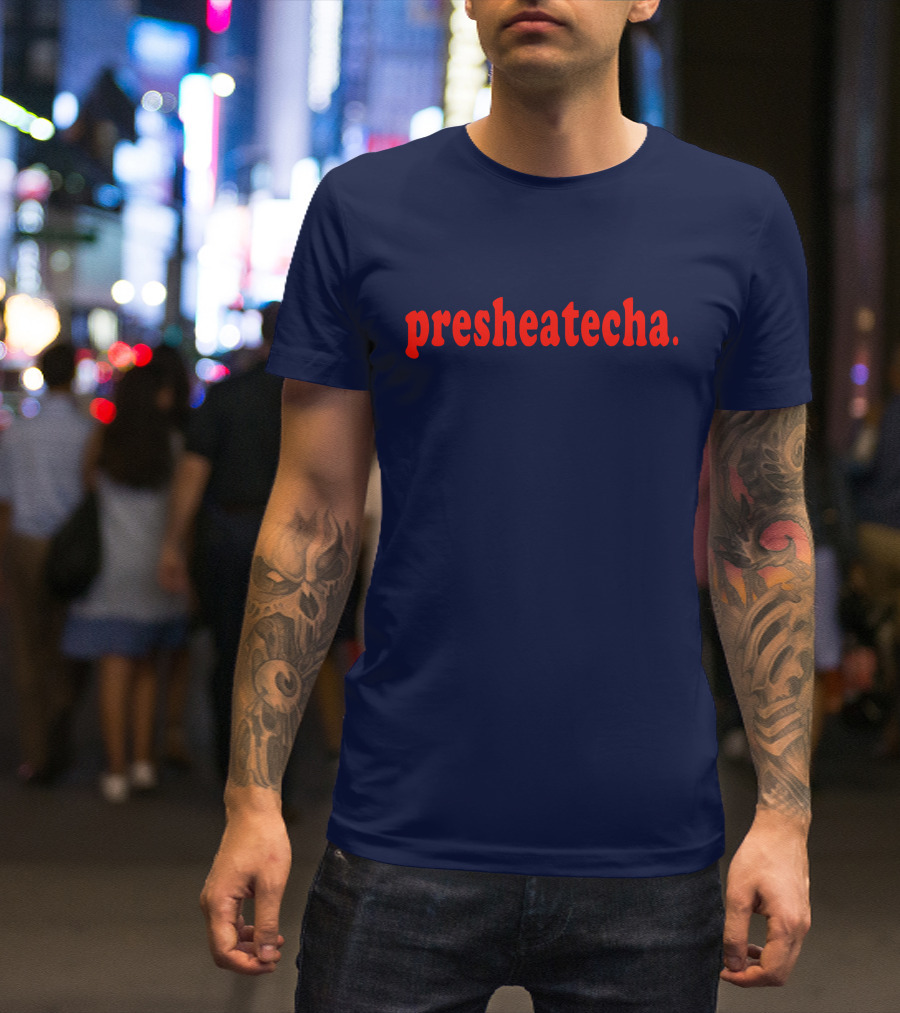 Presheatecha Thank You In Red Text On Dark Blue Background T-Shirt
