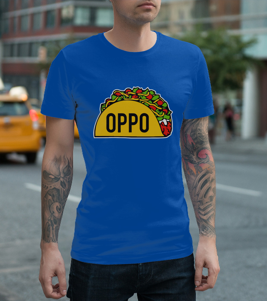 OPPO Taco Graphic on Vibrant Blue Background T-Shirt