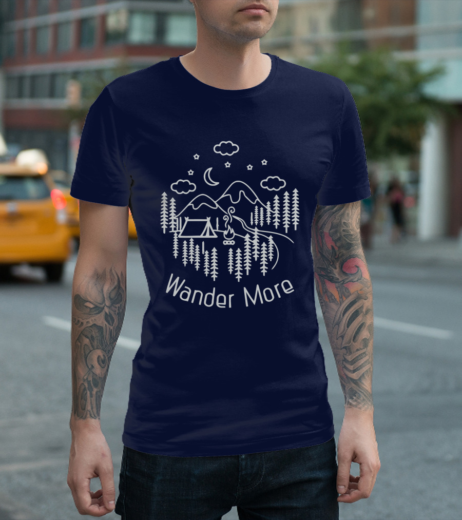 Wander More Camping Hiking Mountain Adventure Night Sky T-Shirt