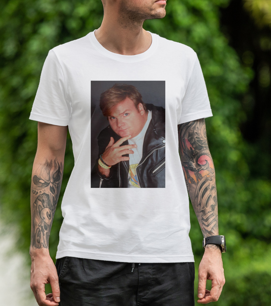 Kid Cudi Chris Farley Style Leather Jacket White Shirt Bracelet 90s Fashion T-Shirt