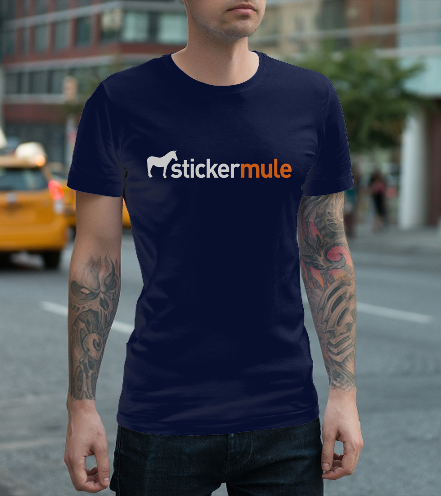 Sticker Mule White Horse Icon Navy Background T-Shirt