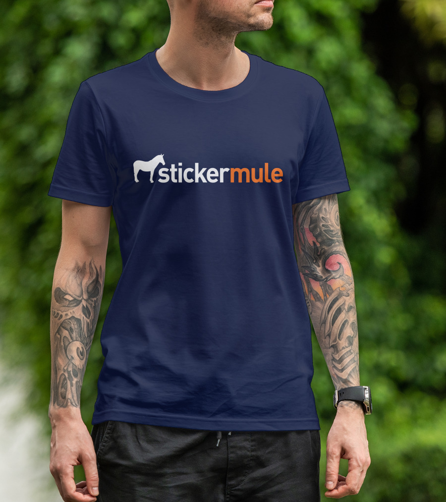 Sticker Mule White Horse Icon Navy Background T-Shirt
