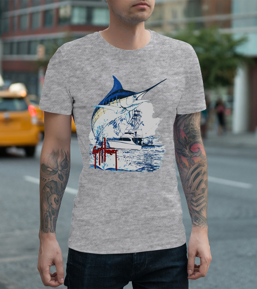 Guy Harvey Marlin Fishing Boat Ocean Adventure T-Shirt