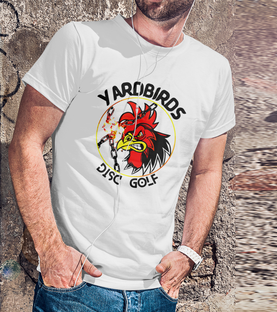 Yardbirds Disc Golf Angry Rooster With Exploding Chains T-Shirt