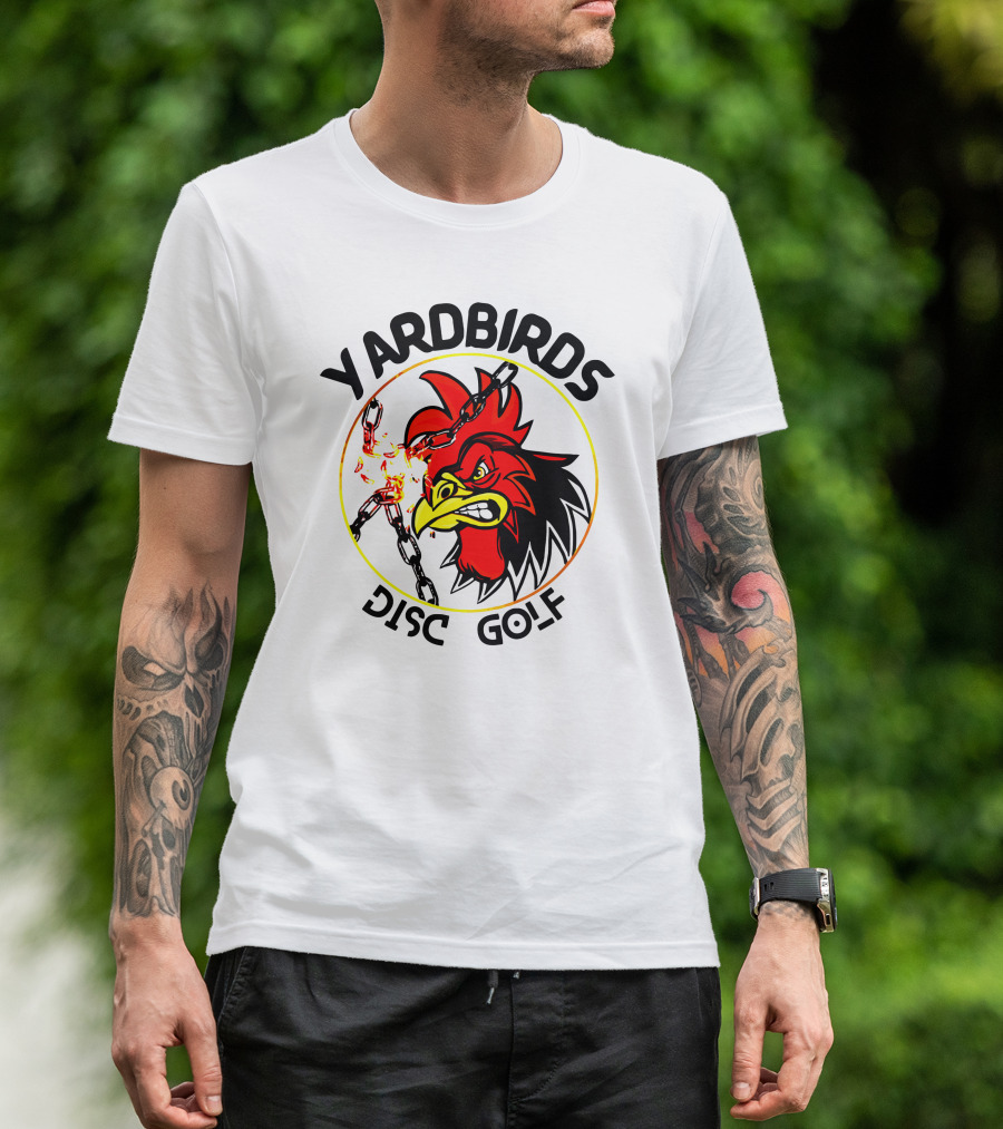 Yardbirds Disc Golf Angry Rooster With Exploding Chains T-Shirt