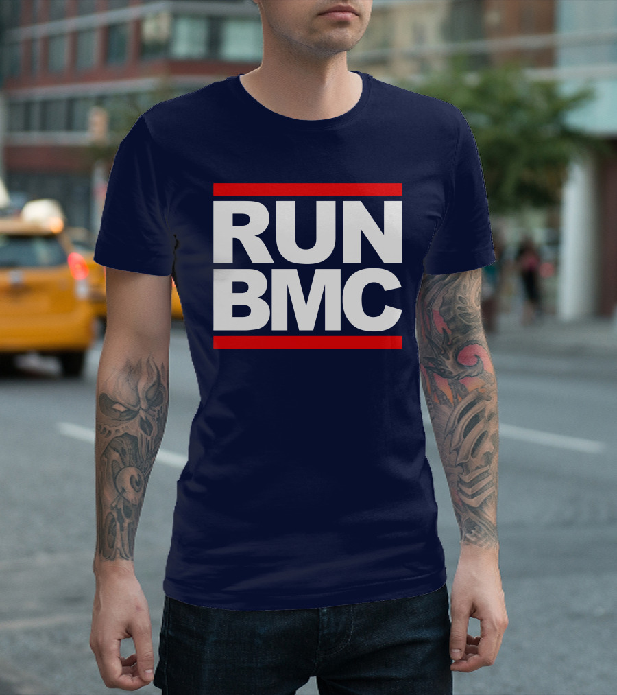 RUN BMC Bold White Text with Red Bars T-Shirt