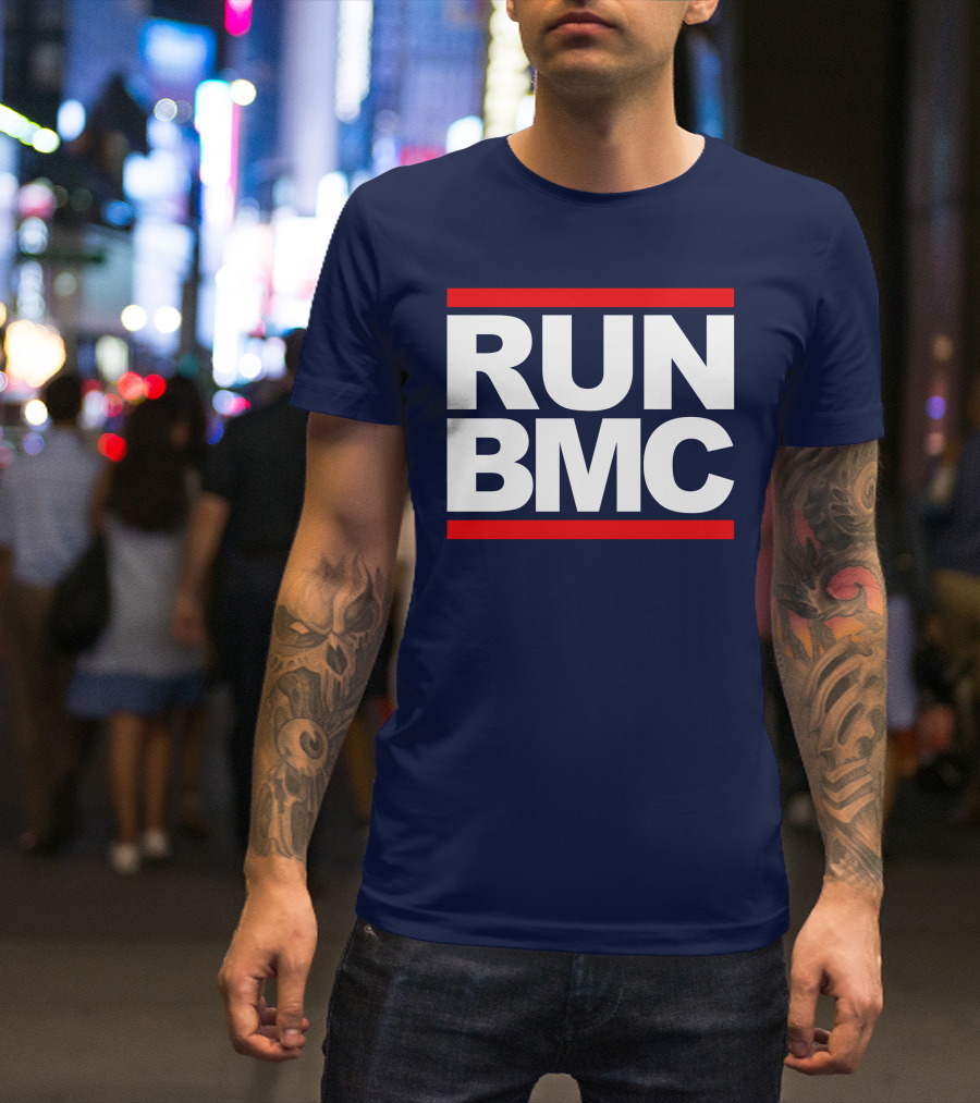 RUN BMC Bold White Text With Red Bars T-Shirt